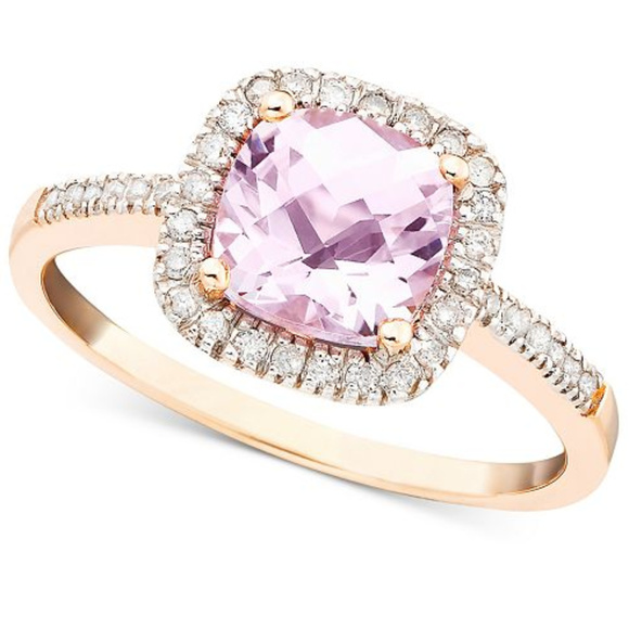 Macy's Jewelry - 10K Rose Gold Amethyst & Real Diamonds Ring - Sz.7